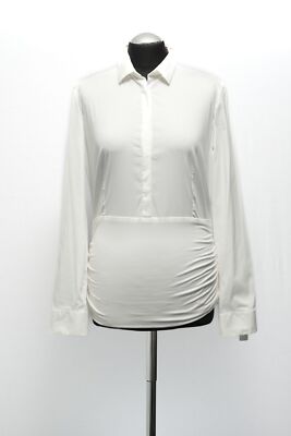 Akris Punto Damen Bluse 40 weiß uni langarm verdeckte KL mit Baumwolle