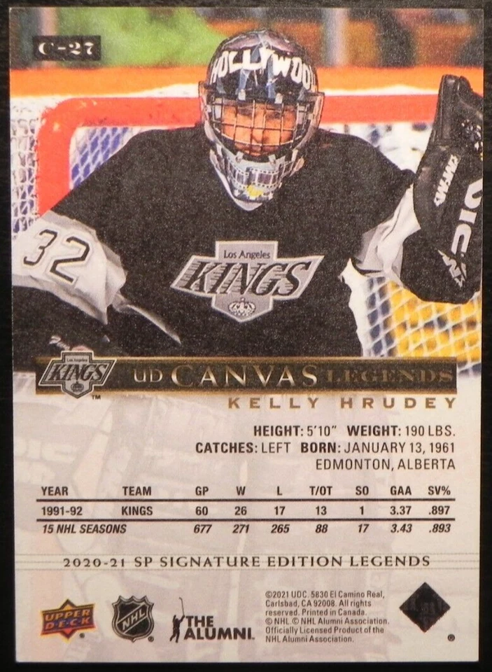 2020-21 20/21 SP Signature Edition Legends UD Canvas C-27 Kelly Hrudey LA Kings - Image 2 of 2