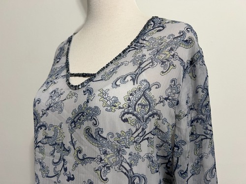 Motherhood Maternity Top Blouse Periwinkle Paisley Ombré w/Sequin Trim Sz L NWOT - Picture 6 of 17