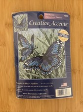 VTG 2003 DIMENSIONS Creative Accents Needlepoint BUTTERFLIES IN BLUE 5" x 5"