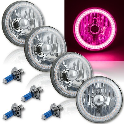 5-3/4'' SMD Pink LED Halo Angel Eye Halogen Crystal Clear Headlight Set of 4