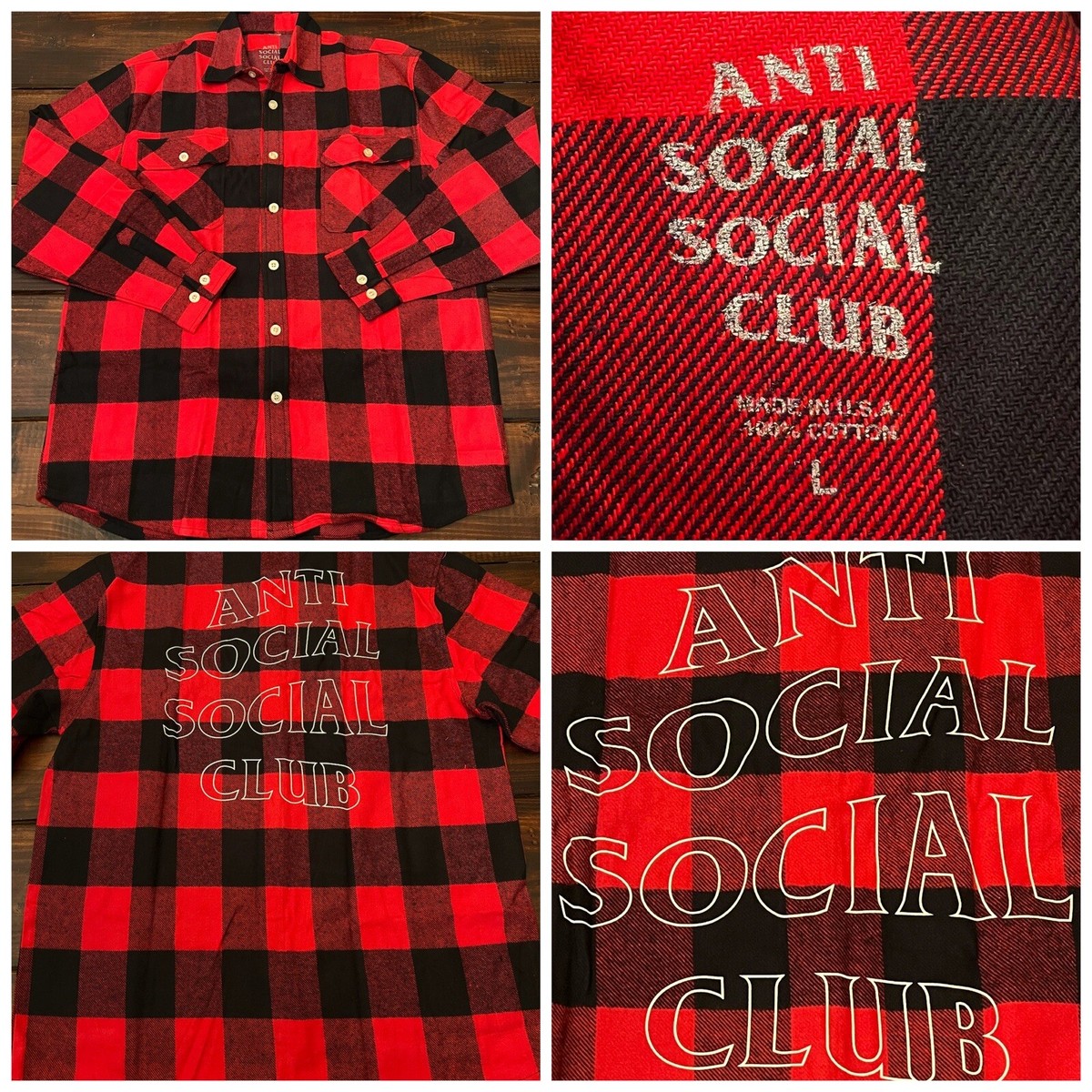 Anti Social Social Club Outlined Trip Red Flannel Size Large Anti Social Social Club Outlined Trip Red Flannel Size Large