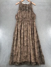 Old Navy Dress Womens Large Beige Animal Fit & Flare Shirred Crinkle Maxi NWT