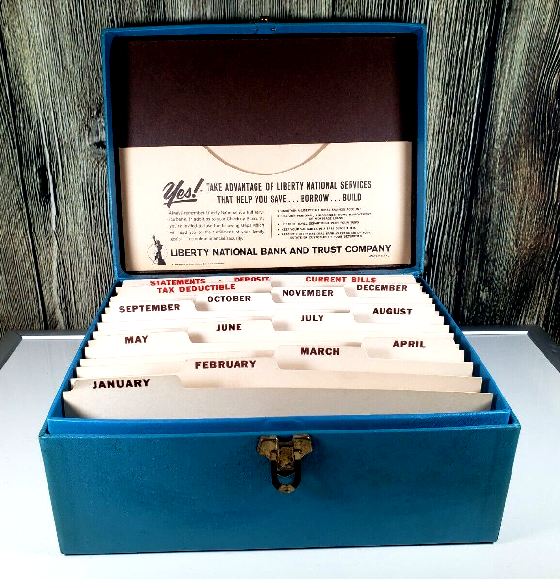 Bill Organizer Storage Box Liberty National Bank And Trust Company VTG Complete