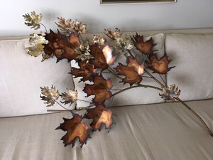 Mid-Century-Modern-C-Jere-039-Copper-Brass-Wall-Sculpture-Maple-Leaves-Signed