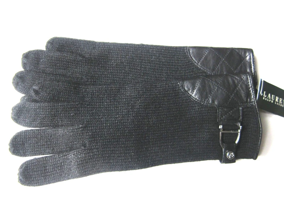RALPH LAUREN НОВЫЙ ЖЕНЩИН МЕРИНОСОВОЙ ШЕРСТИ СМЕСЬ ПОДПОЯСАННЫЙ ПЕРЧАТКИ ЧЕРНЫЙ ОДИН РАЗМЕР NIP (16) - Изображение 2 из 3