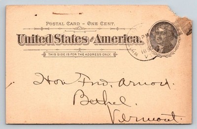 1897 US Postal Card Sharon VT Postmark White River Junction Message