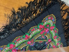 ELEGANTE TRADIZIONALE SCIALLE VINTAGE NERO PURA LANA cm. 100 x 100 + frange