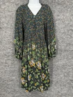 Maeve Dress Womens M Multicolor Floral Trapeze Midi V-Neck Boho Long Sleeve