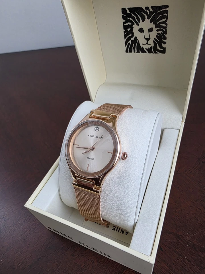 Anne Klein女式长方形金色手表-棕色皮革表带-全新带盒 — 第 3/4 张图片