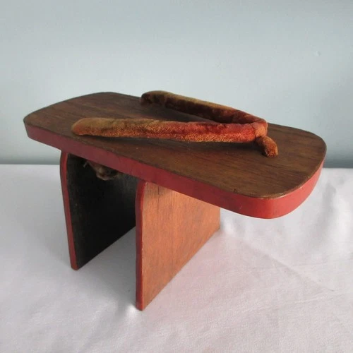 Vintage Japanese Geta Wooden Sandal Red Lacquer Single Traditional Kimono Shoe