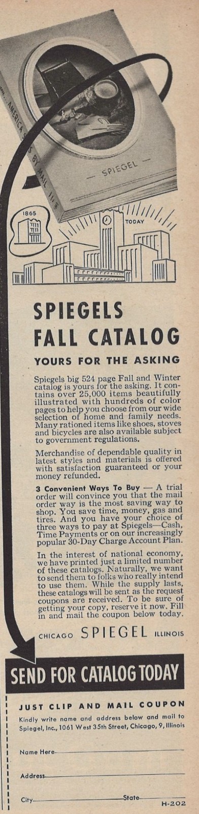 Spiegel Fall Catalog Advertising Vintage Print Ad 1943 Chicago Illinois u