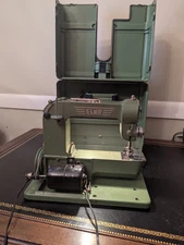 Vtg Swiss Elna Green Grasshopper Sewing Machine 1950 Power Tested Metal Case 