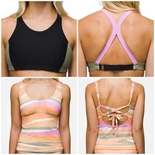 Prana Baja Bound Top & Mallorca Tankini Top XS Black Color Block Waves Swim Set