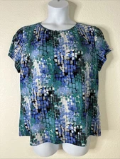East 5th Womens Plus Size 1X Blue Mosaic Stretch Top Short Sleeve