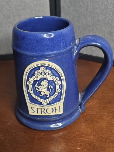 Vintage Deneen Pottery Stroh Brewery Blue Glazed Tankard