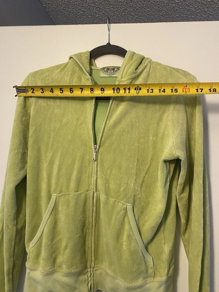 Juicy Couture Velour Hoodie Track Jacket Green Zip Up Size L Y2K Vintage Logo - Image 4 of 4