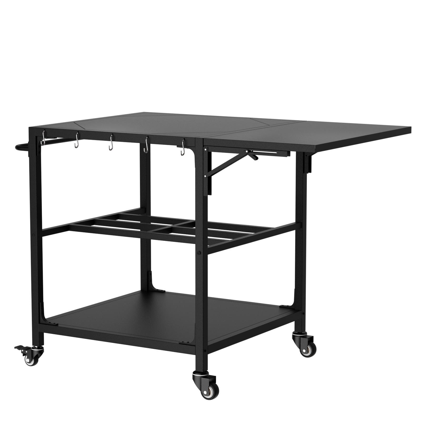 Outdoor Grill Table for Big Green Egg Style BBQ, Metal Cart Prep Table w/ Wheels