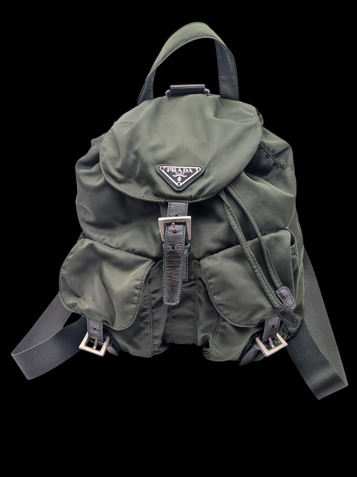 PRADA Mini Backpack Greenish Khaki Nylon Triangle Logo Italy | eBay