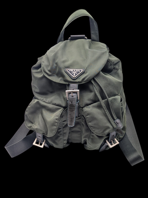 PRADA Mini Backpack Greenish Khaki Nylon Triangle Logo Italy | eBay