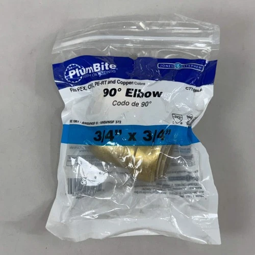JONES STEPHENS Plumbite 90 Elbow Push On 3/4"x3/4" Brass C77426LF - Picture 7 of 8