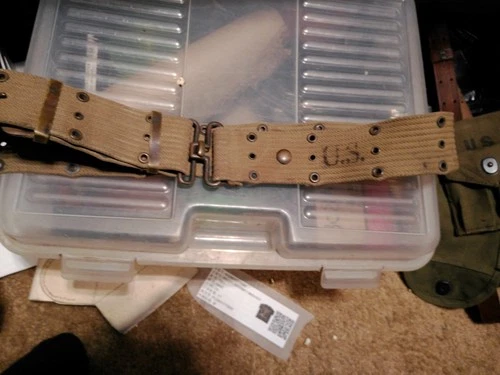 US Military Army WWII WW2 Pistol Canvas Web Belt OD Green Black