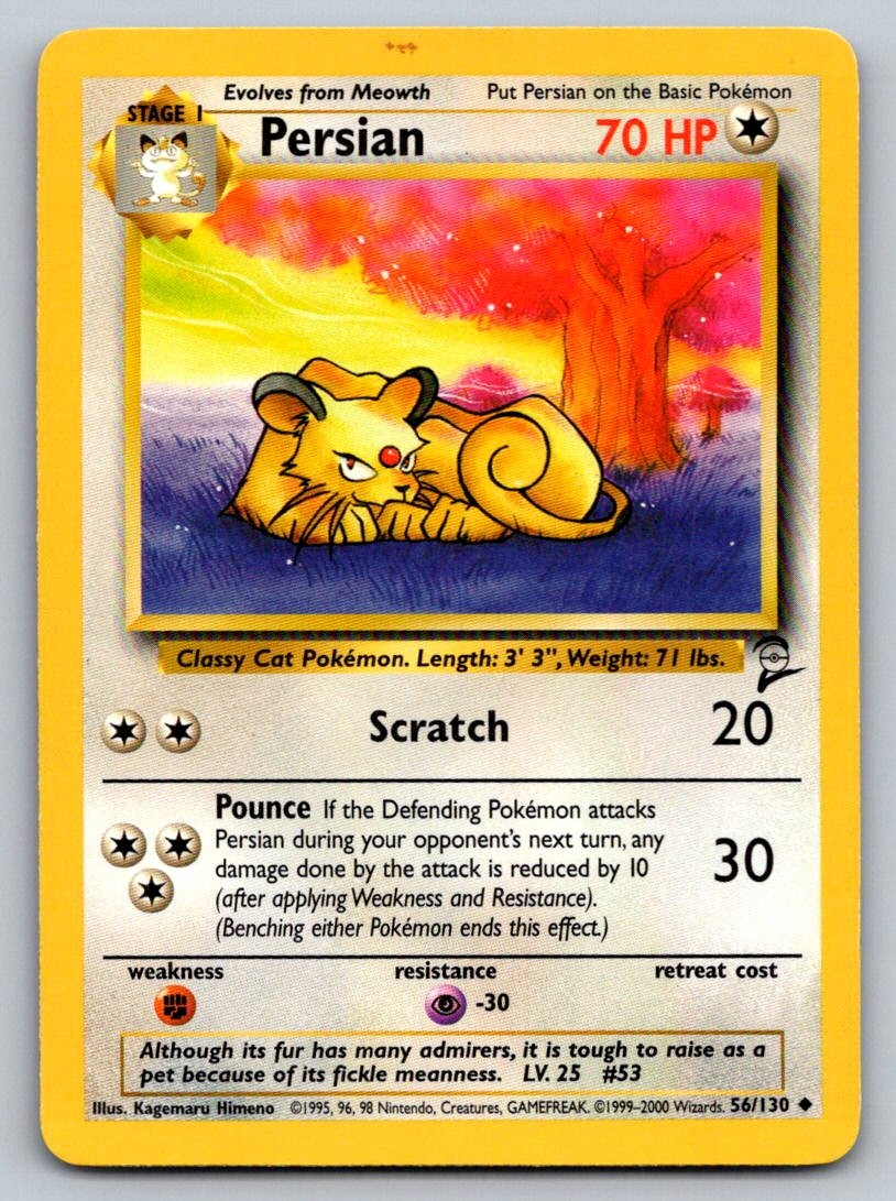 Persian 56/130 Uncommon Base Set 2 Pokemon Lightly Played