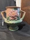 roseville pottery water lily Double Handled Pink Vase 8 1/2x9 In