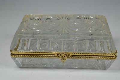 Vintage Hofbauer 7'' Rectangular Crystal Glass Jewelry Box Two Sparrow Birds