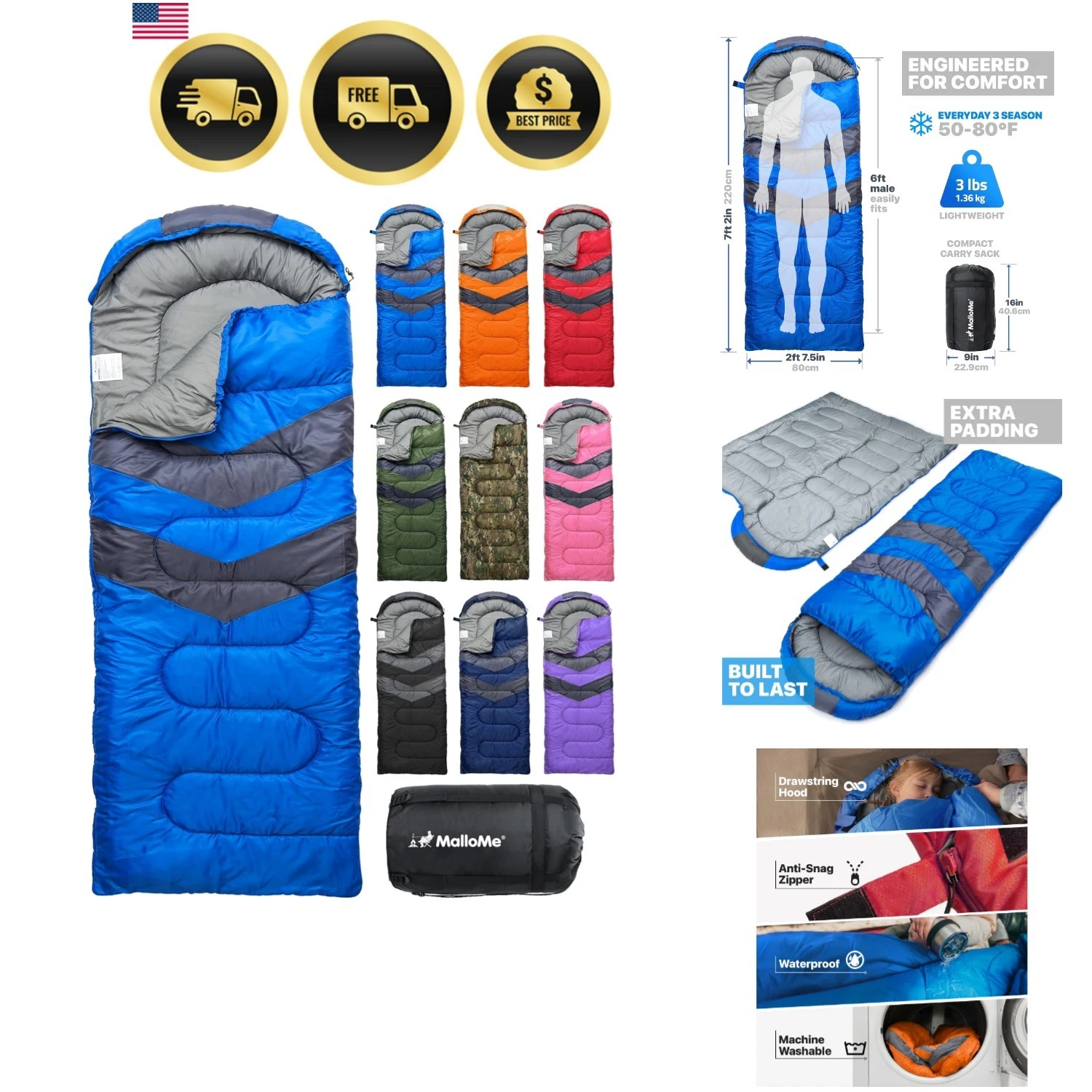 Sleeping Bags for Adults Cold Weather & Warm - Backpacking Camping Sleeping B...