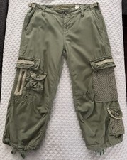 DA-NANG Silk Cotton Blend Cropped Capri Cargo Pants Olive Green Size Small Y2K