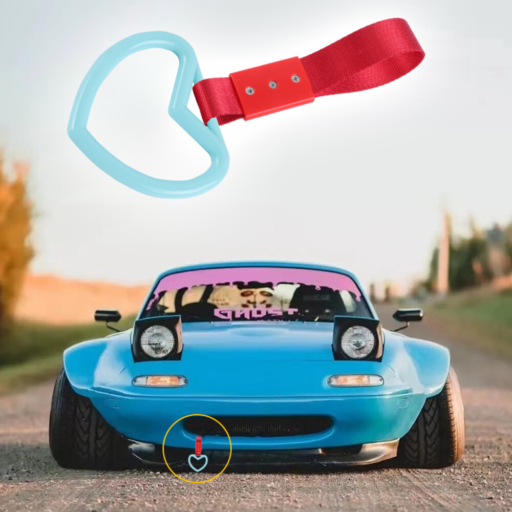 東急LOVE Car Accessory JDM Heart Shape TSURIKAWA Teal Ring Red Nylon Handle