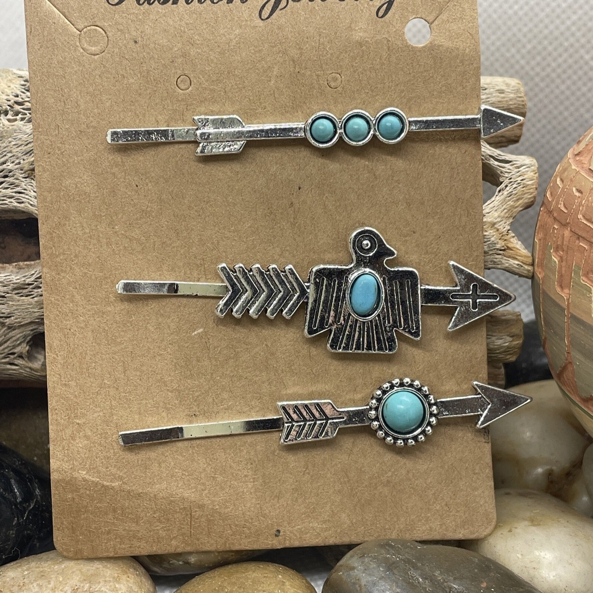 Vintage Set Of Turquoise And Silver Hair Barretts Amazing Huge Vintage Native American Navajo Turquoise  main image 3