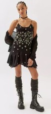 NWT UO Sienna Floral Embroidered Mini Dress Medium Black Daisy Urban Outfitters
