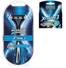 Wilkinson Sword Xtreme3 Razor Handle +  4 Xtreme3 Blades + Eyebrow Trimmer