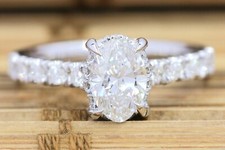 EGL 1.43 CT Natural Diamond Oval cut Engagement Ring 14K White Gold Size 6