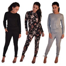 Womens Ladies Loungewear Set Sweatshirt Joggers Fine Knit Tracksuit Pants UK