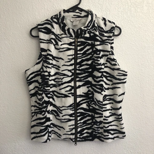 Womens Jordan Black & White Zebra / Animal Print Zipper Vest Size Large