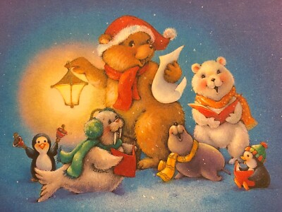 Vintage Hallmark Christmas Cards Whimsical Animals Walrus Seal Penguin Set 2 NOS
