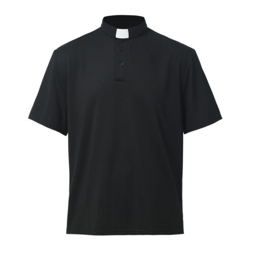 T-Shirt Herren Klerus Poloshirt Priester Vikar Pastor Tops mit Kleriker Tab Kragen - Bild 3 von 38