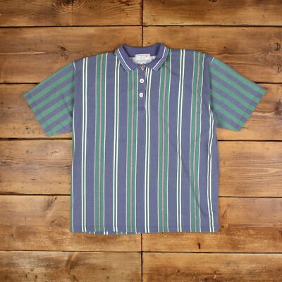 Vintage Poloshirt T Shirt M Christopher & Banks Streifen Blau Tee