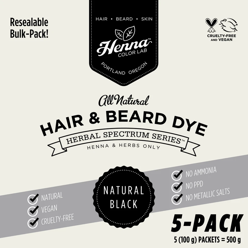 PACK DE 5 tintes naturales para cabello y barba de henna negra | 100 % naturales | Laboratorio de color de henna Foto 3 de 4