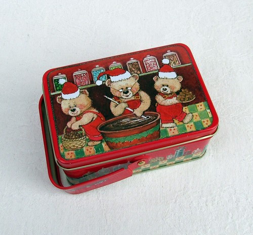 Vintage Keller Charles of Philadelphia Handle Tin Christmas Santa Bears Candy - 第 1/6 張圖片