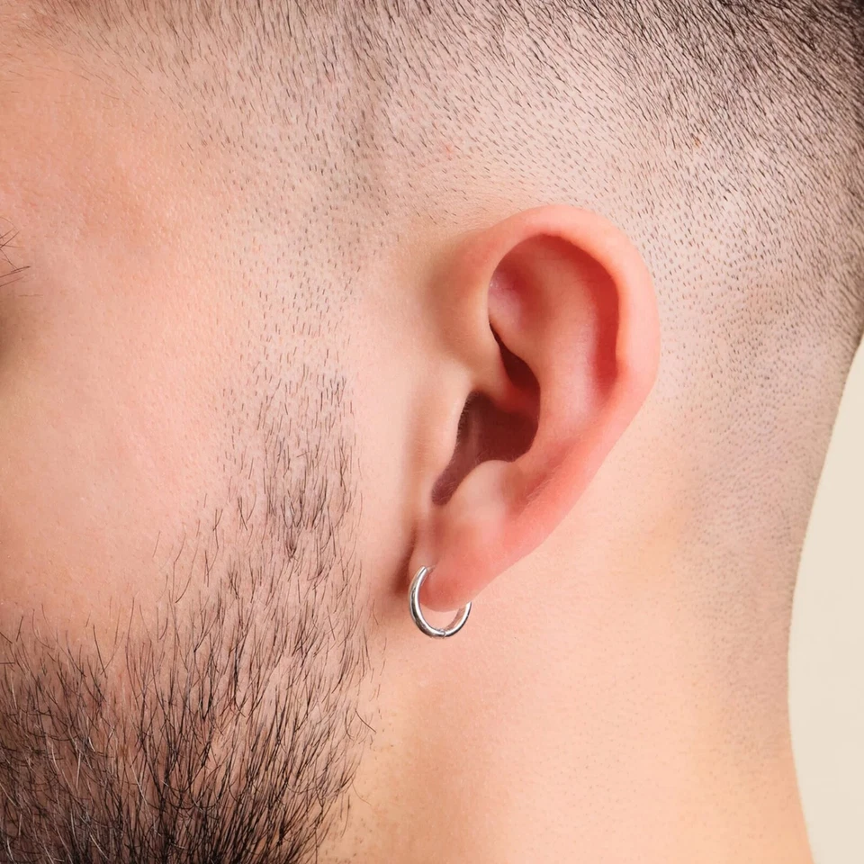 Classic Elegant Pure Solid 925 Sterling Silver White Gold Small Hoop Earrings - Image 2 of 4