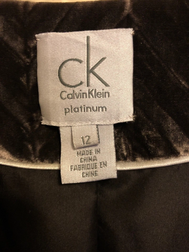 全新带标签 Calvin Klein 白金单钩闭合棕色天鹅绒西装外套,尺寸 12 — 第 2/4 张图片