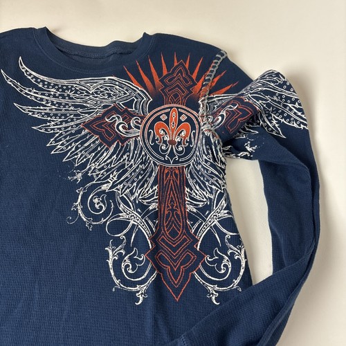 Xtreme Couture Shirt Mens S Blue Thermal Long Sleeve Cotton MMA Tribal graphics - Picture 3 of 12