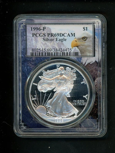 1996-P US American Silver Eagle Dollar $1 PCGS PR69 DCAM GEM PROOF Choice White