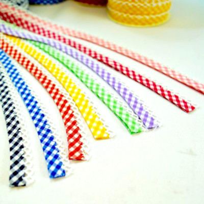 Byetsa 12 mm Fany Spitzenkante Borte Gingham Karo doppelt faltbar Schrägbindung