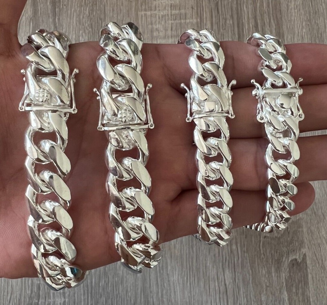 925 Solid Miami Cuban Sterling Silver Box Lock Chain Real Heavy Curb  Necklace