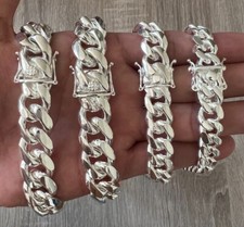 925 Solid Miami Cuban Sterling Silver Box Lock Chain Real Heavy Curb Necklace